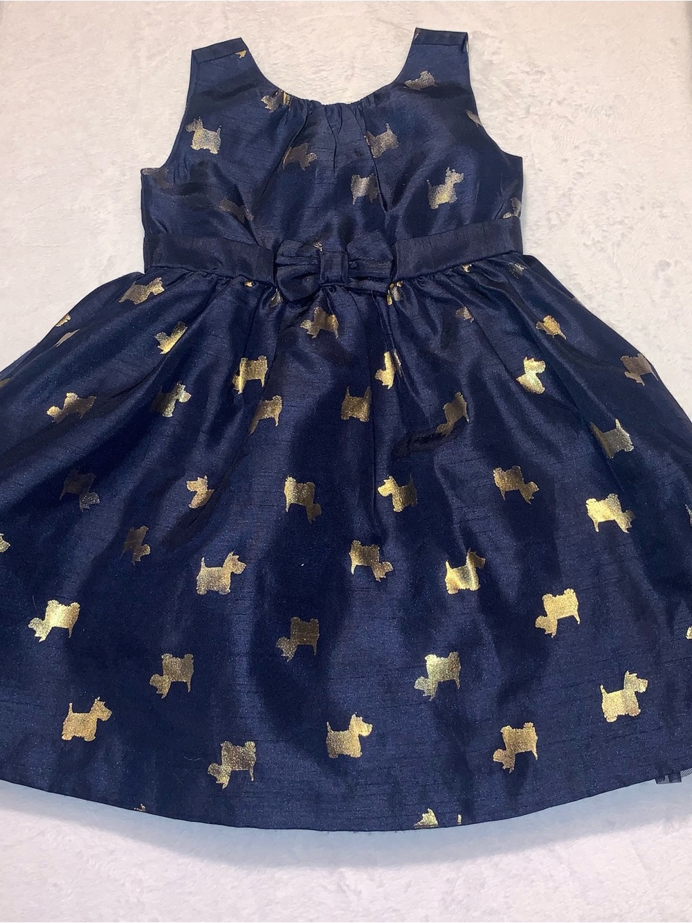 Gymboree Girls Navy Blue and Gold Foil Lined Scottie Dog Dress Size 2T